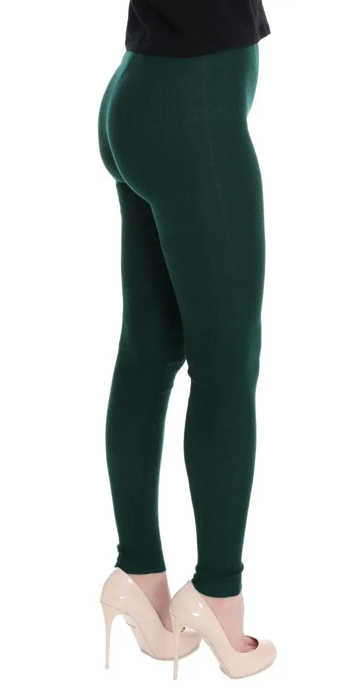 Legging vert foncé dolce et gabbana en cachemire stretch avec taille côtelée ajustée