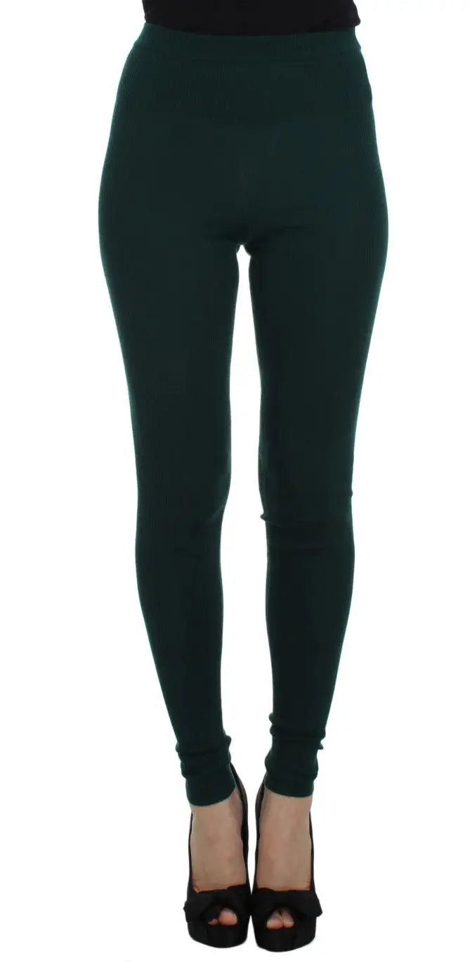 Legging taille haute vert foncé dolce gabbana en cachemire extensible à tissu lisse et stretch