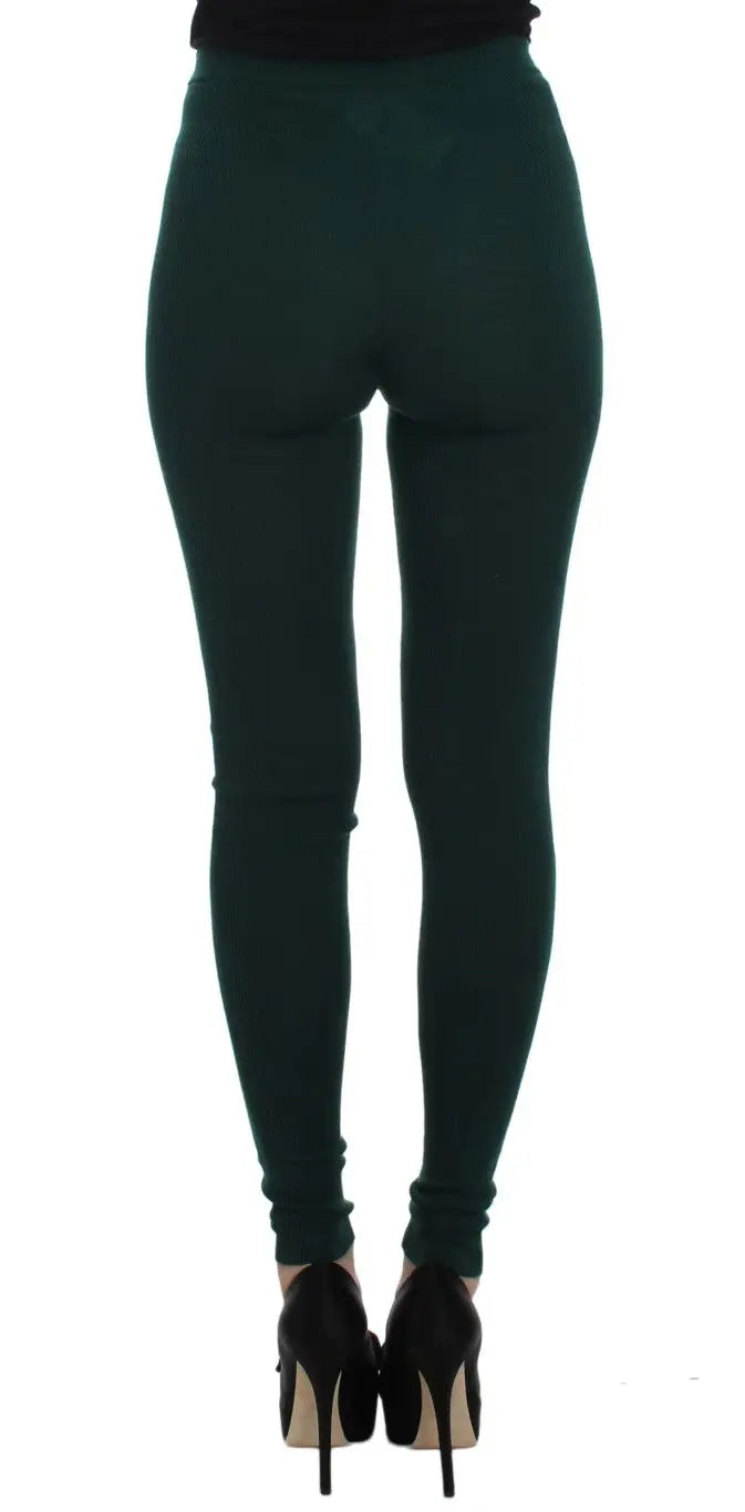 Legging vert foncé dolce & gabbana en cachemire extensible avec tissu lisse et extensible, coupe ajustée
