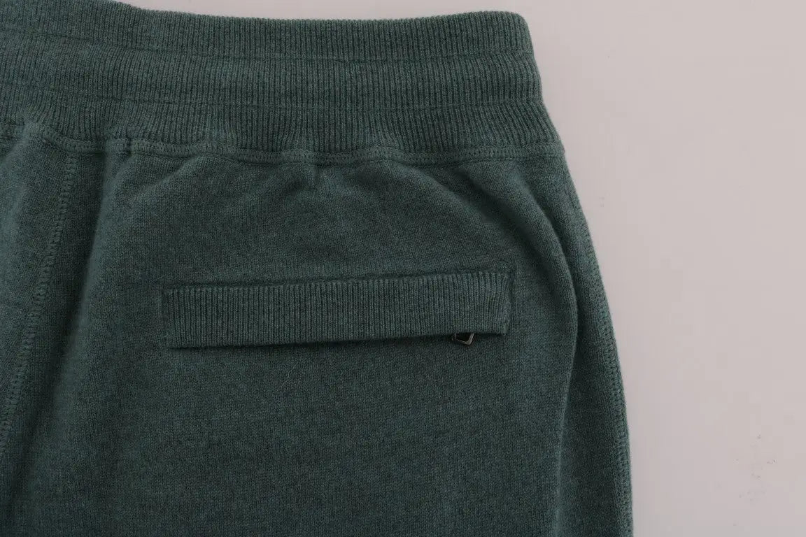 Pantalon de jogging dolce & gabbana vert en cachemire avec taille côtelée et poche avant en maille foncée