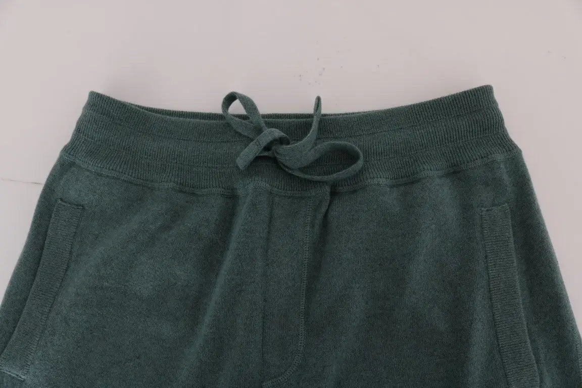 Pantalon de training dolce & gabbana vert en cachemire avec taille élastique côtelée et cordon assorti