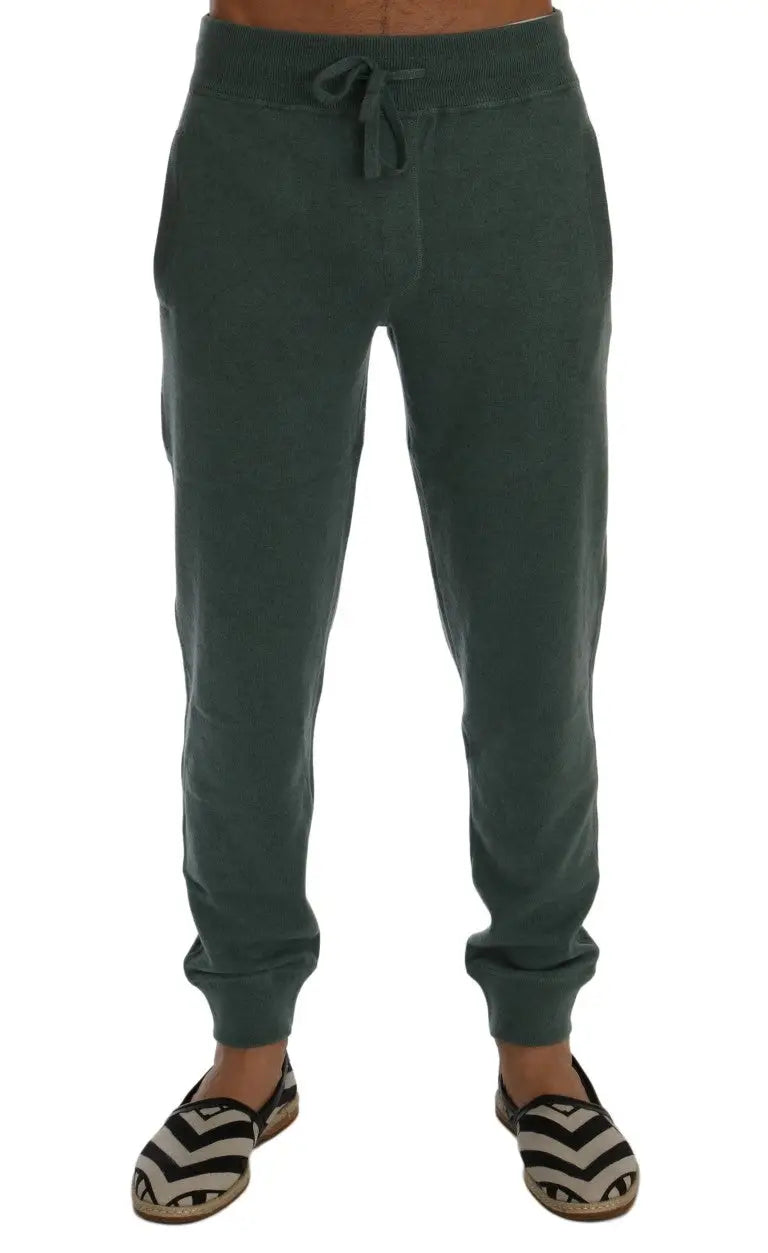 Dolce & gabbana pantalon de training vert en cachemire avec taille à cordon et poignets côtelés
