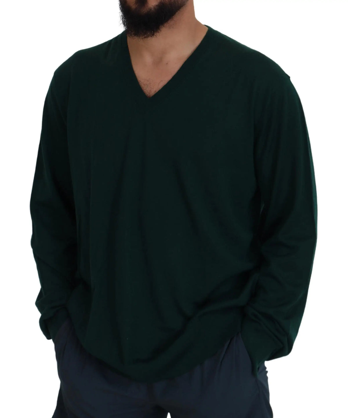 Pull en cachemire vert dolce & gabbana col v manches longues en maille fine et confortable