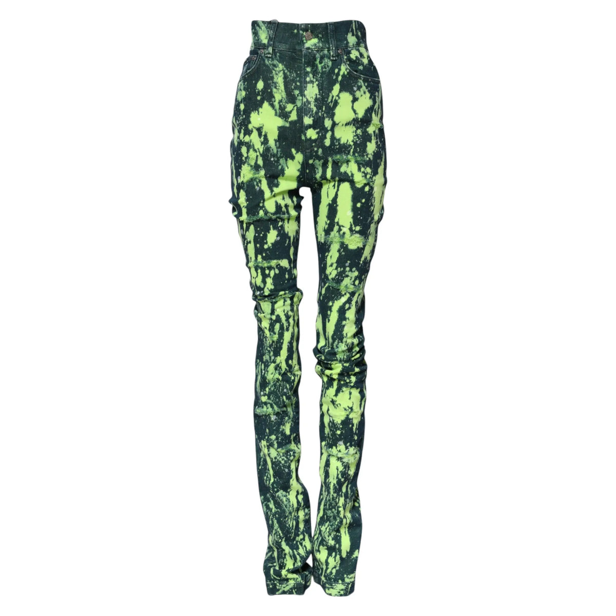 Jean denim taille haute dolce & gabbana avec motif tie-dye vert néon et vert foncé color splash