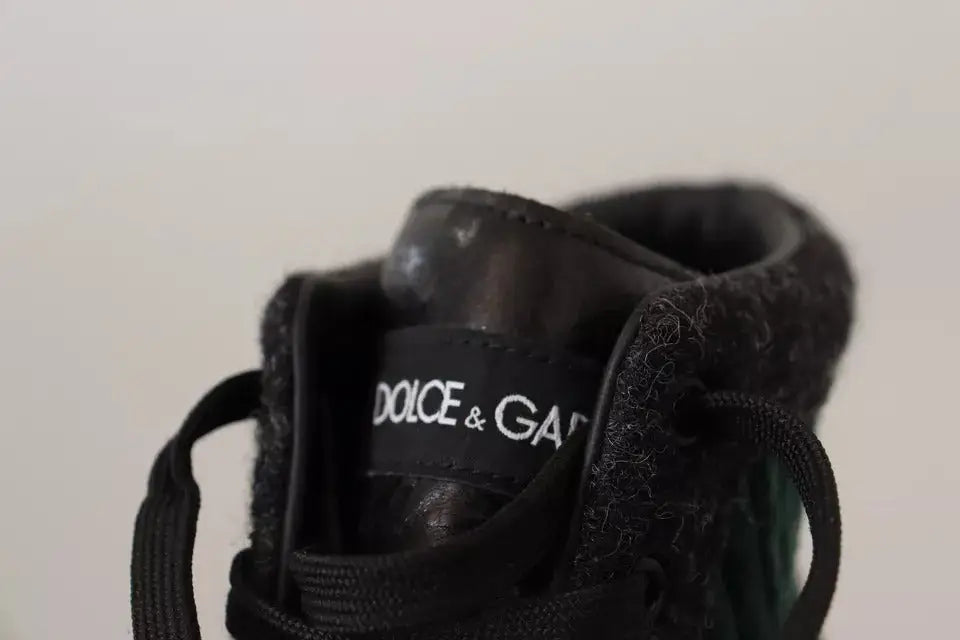 Baskets montantes dolce & gabbana noires avec dessus texturé et pelucheux et doublure en cuir contrastée