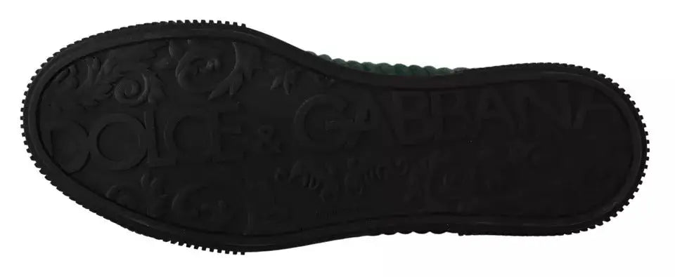 Semelle en caoutchouc noir avec logo dolce & gabbana embossé et motif floral des baskets montantes vertes en velours côtelé homme