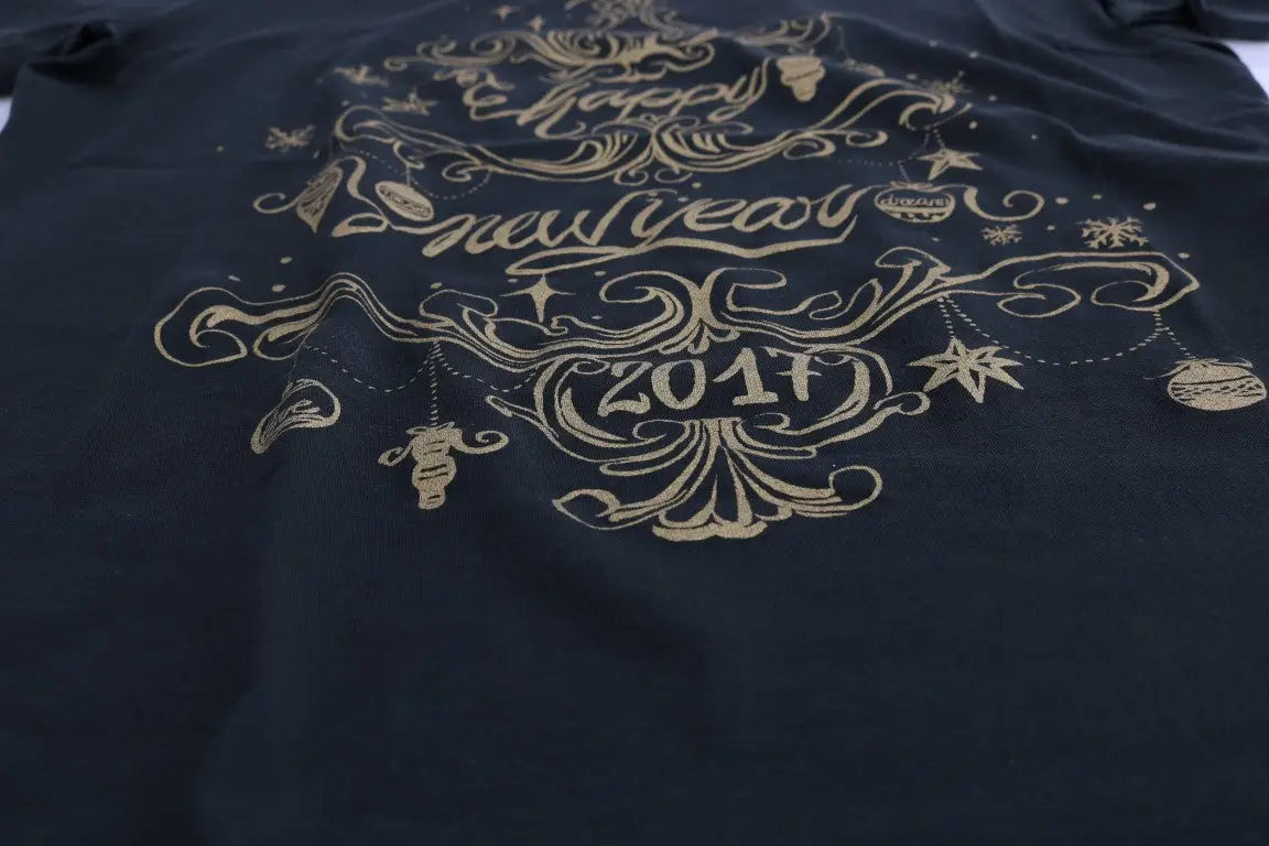 T-shirt noir dolce & gabbana en coton avec motif or foil joyeux nouvel an 2017 et ornements festifs
