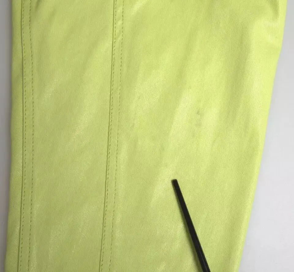 Chemise décontractée dolce & gabbana verte en coton avec doublure en similicuir vert citron et coutures verticales subtiles