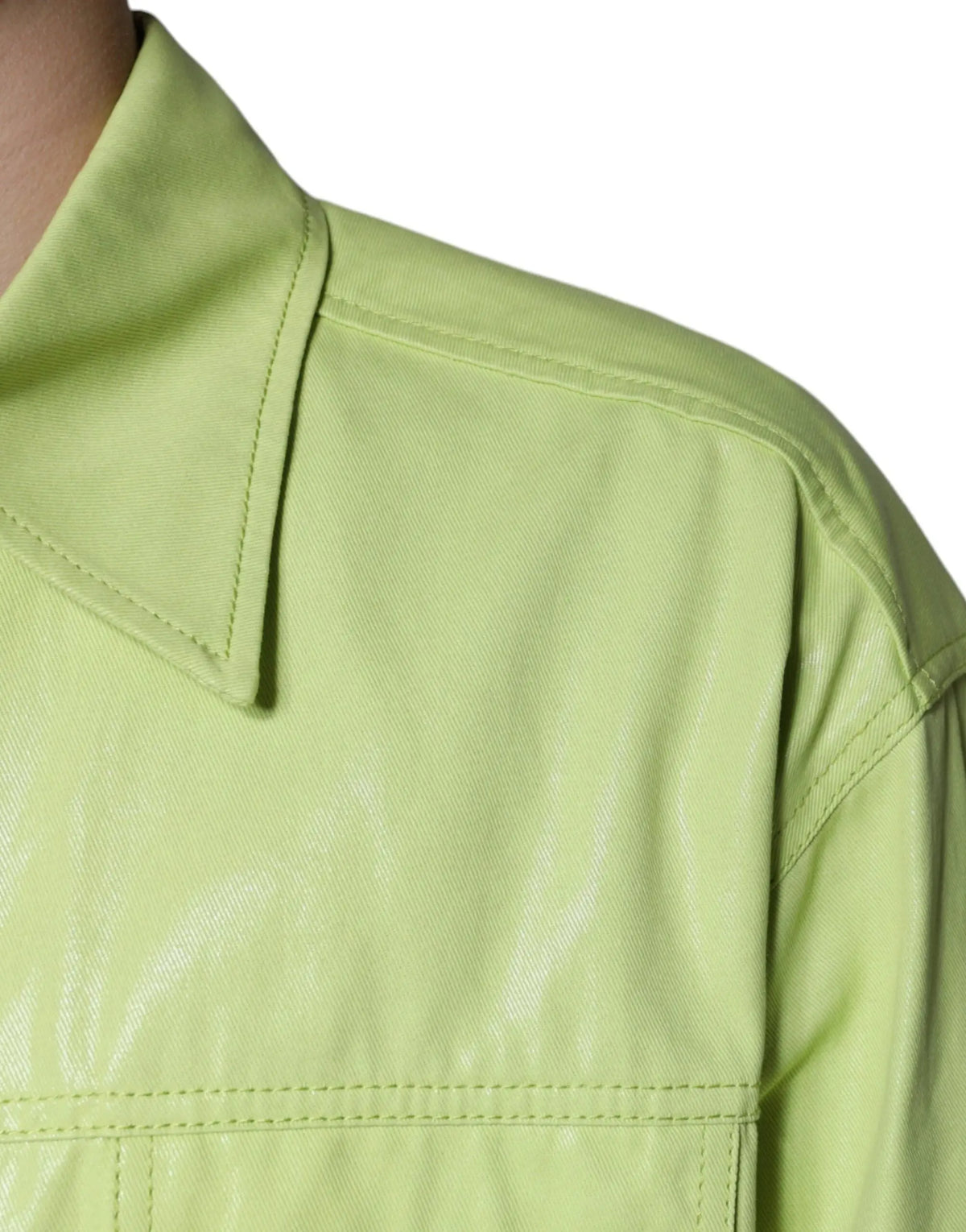 Veste homme en cuir synthétique vert lime avec col structuré et coutures précises pour dolce & gabbana shirt