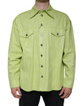 Veste en cuir verni vert citron avec boutons argentés et poches poitrine pour homme dolce & gabbana