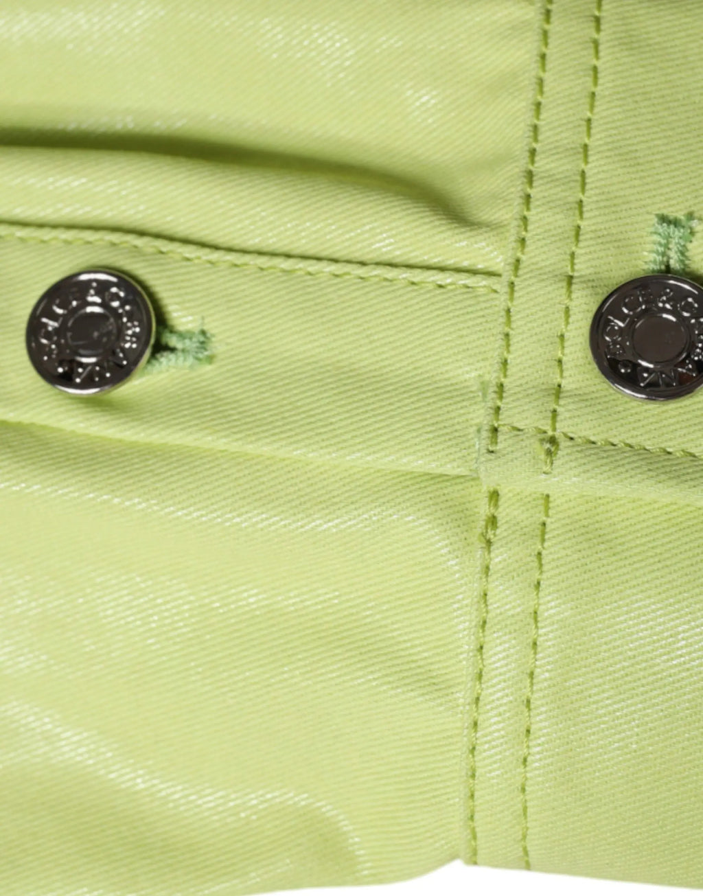 Short en denim vert citron avec boutons métalliques argentés circulaires pour homme dolce & gabbana coton col à boutons