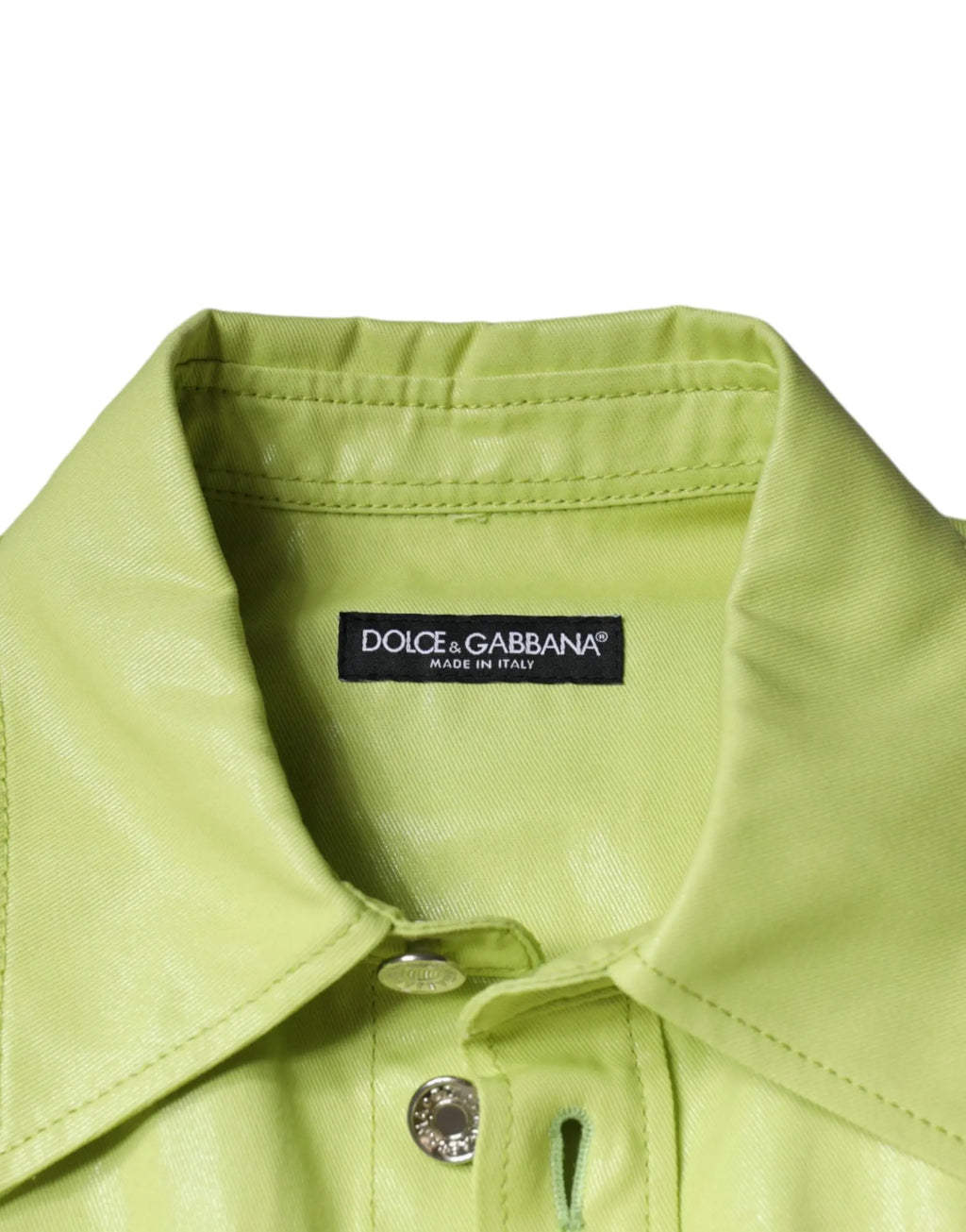 Veste dolce & gabbana verte citron en coton avec finition brillante et boutons argentés pour homme