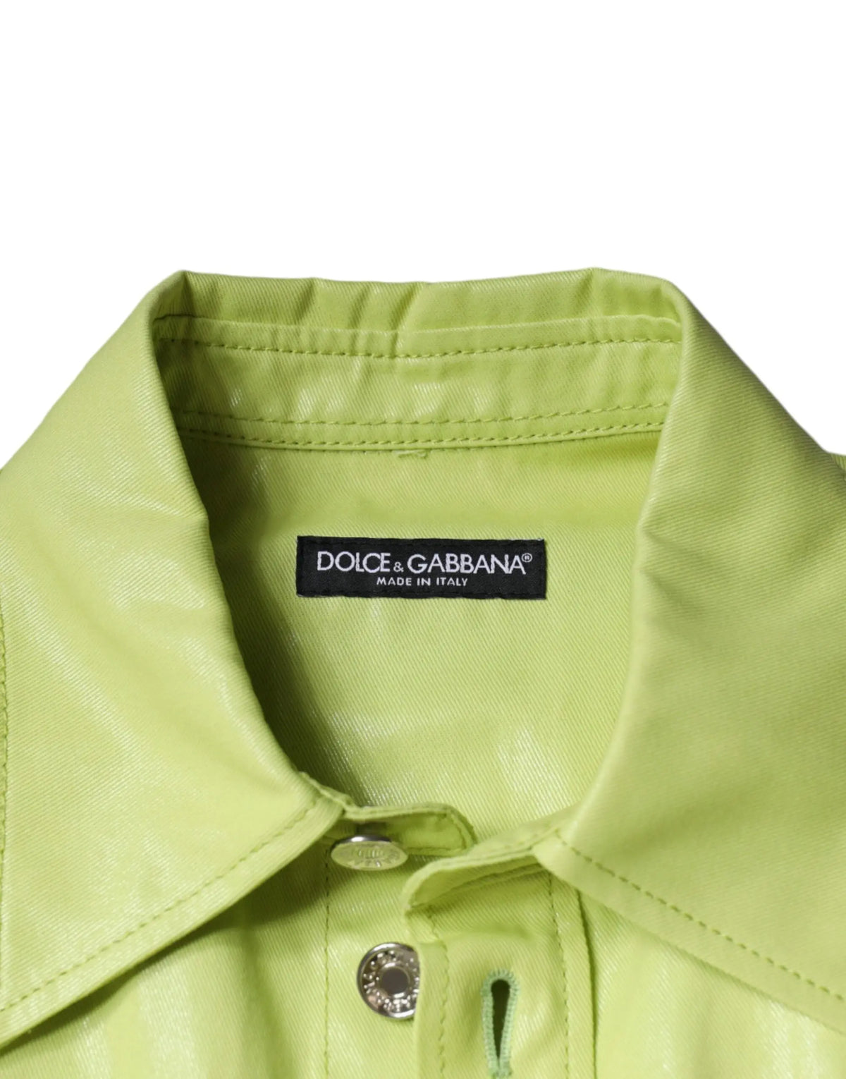 Veste dolce & gabbana verte citron en coton avec finition brillante et boutons argentés pour homme