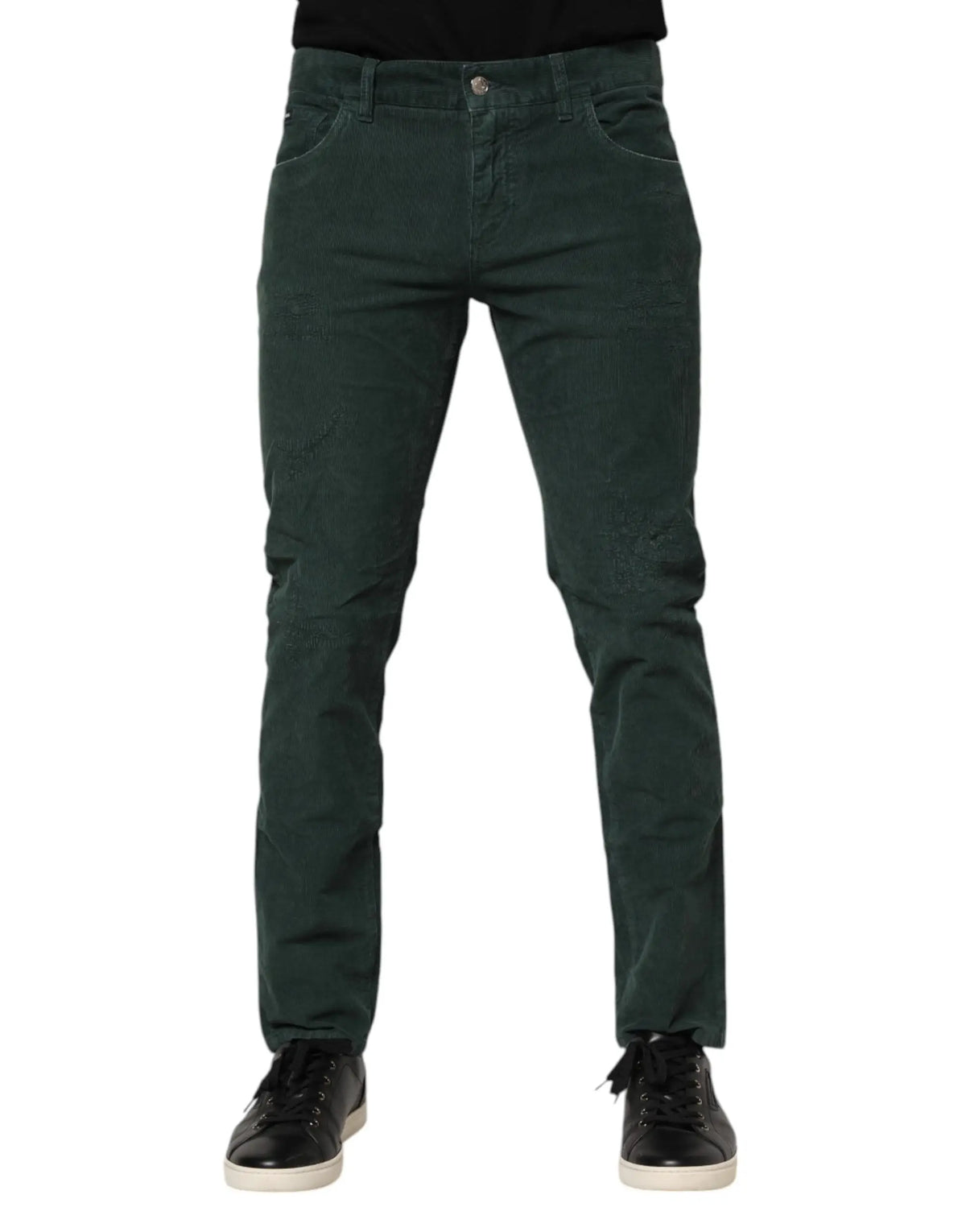 Jean skinny en velours côtelé vert foncé en coton dolce & gabbana avec coupe slim et cinq poches classiques