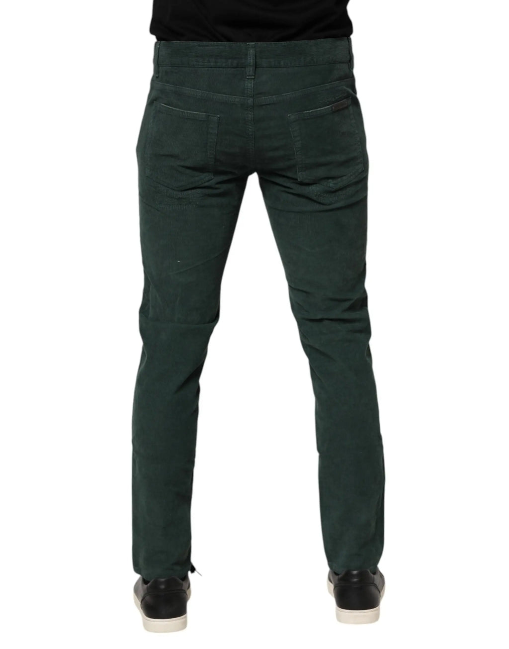 Jeans en denim vert foncé slim fit avec design classique des poches arrière vue de dos dolce gabbana