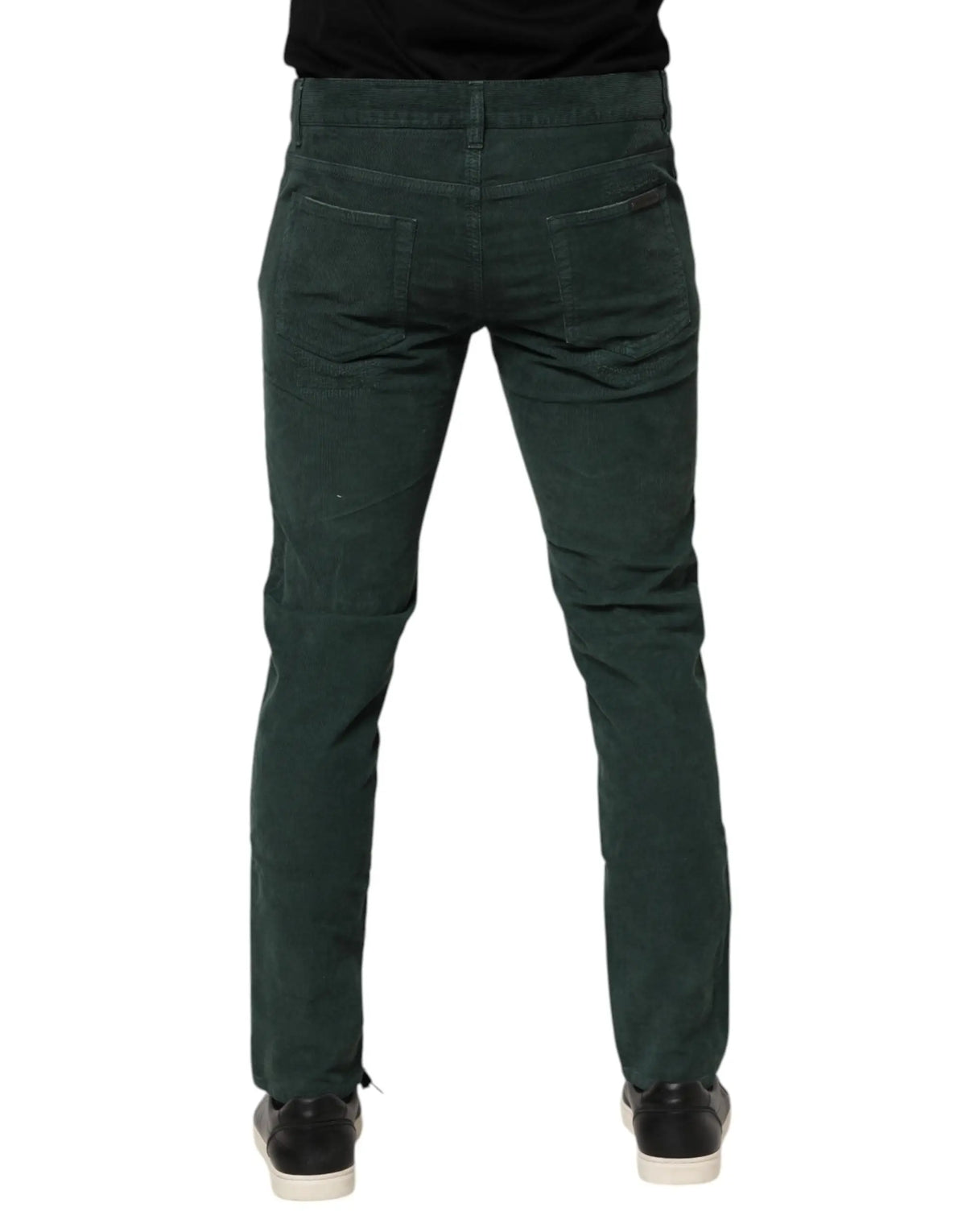 Jeans en denim vert foncé slim fit avec design classique des poches arrière vue de dos dolce gabbana