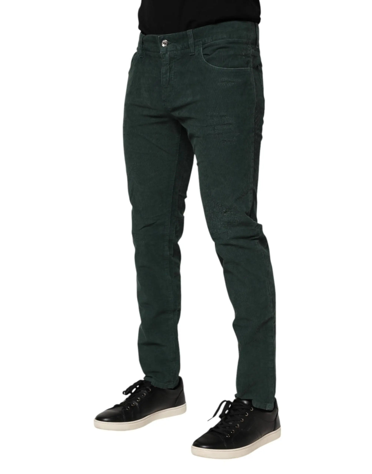 Pantalon skinny en velours cotelé vert dolce & gabbana avec texture denim fine et légèrement délavée