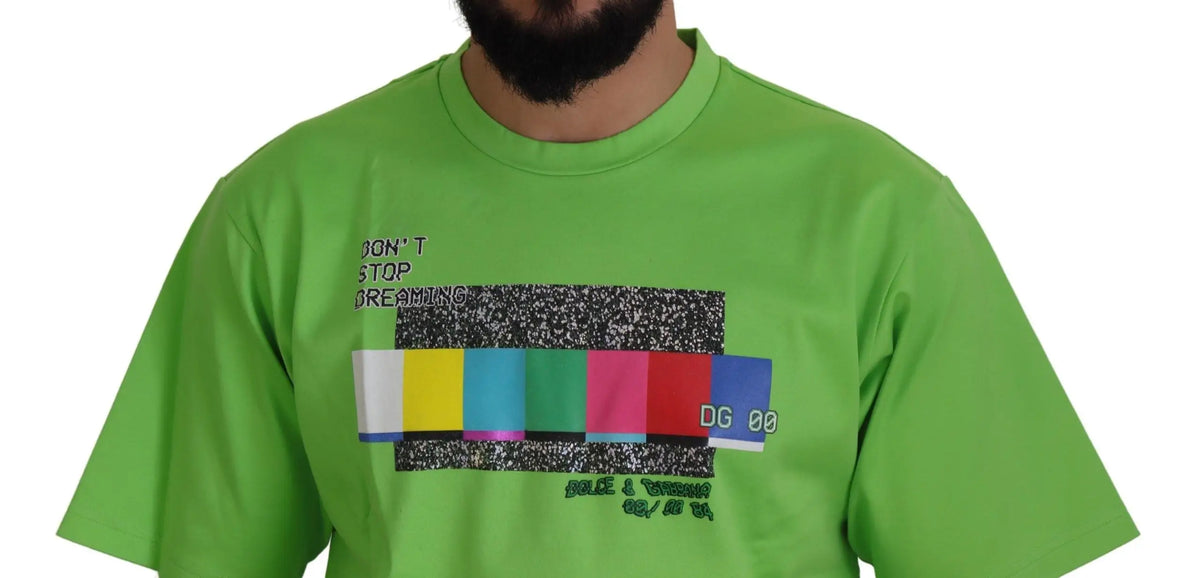 T-shirt dolce & gabbana vert en coton avec motif vintage tv test pattern et texte dont stop dreaming dg 00