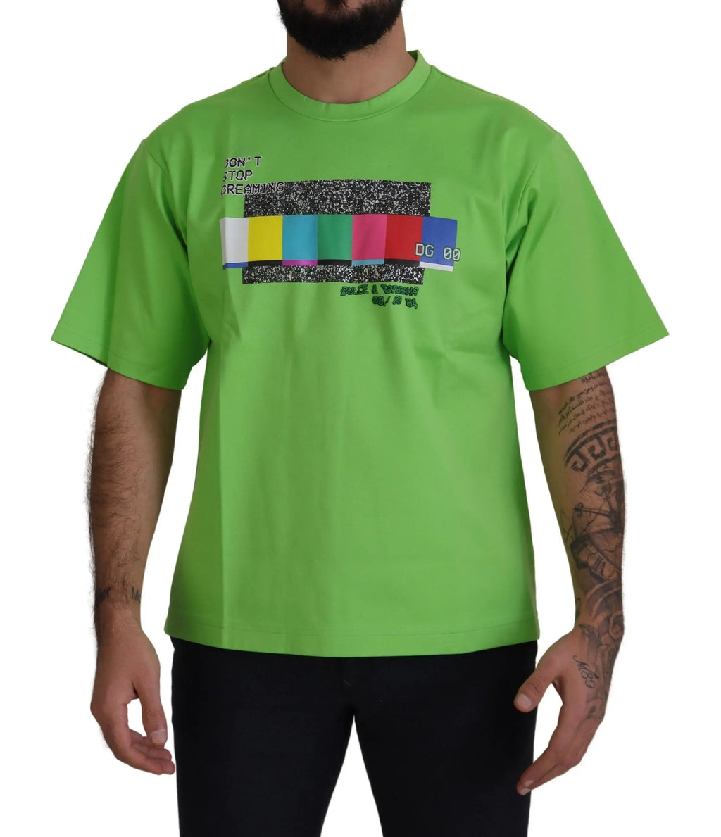 T-shirt dolce & gabbana vert en coton avec manches courtes et graphique tv static et barres de couleurs