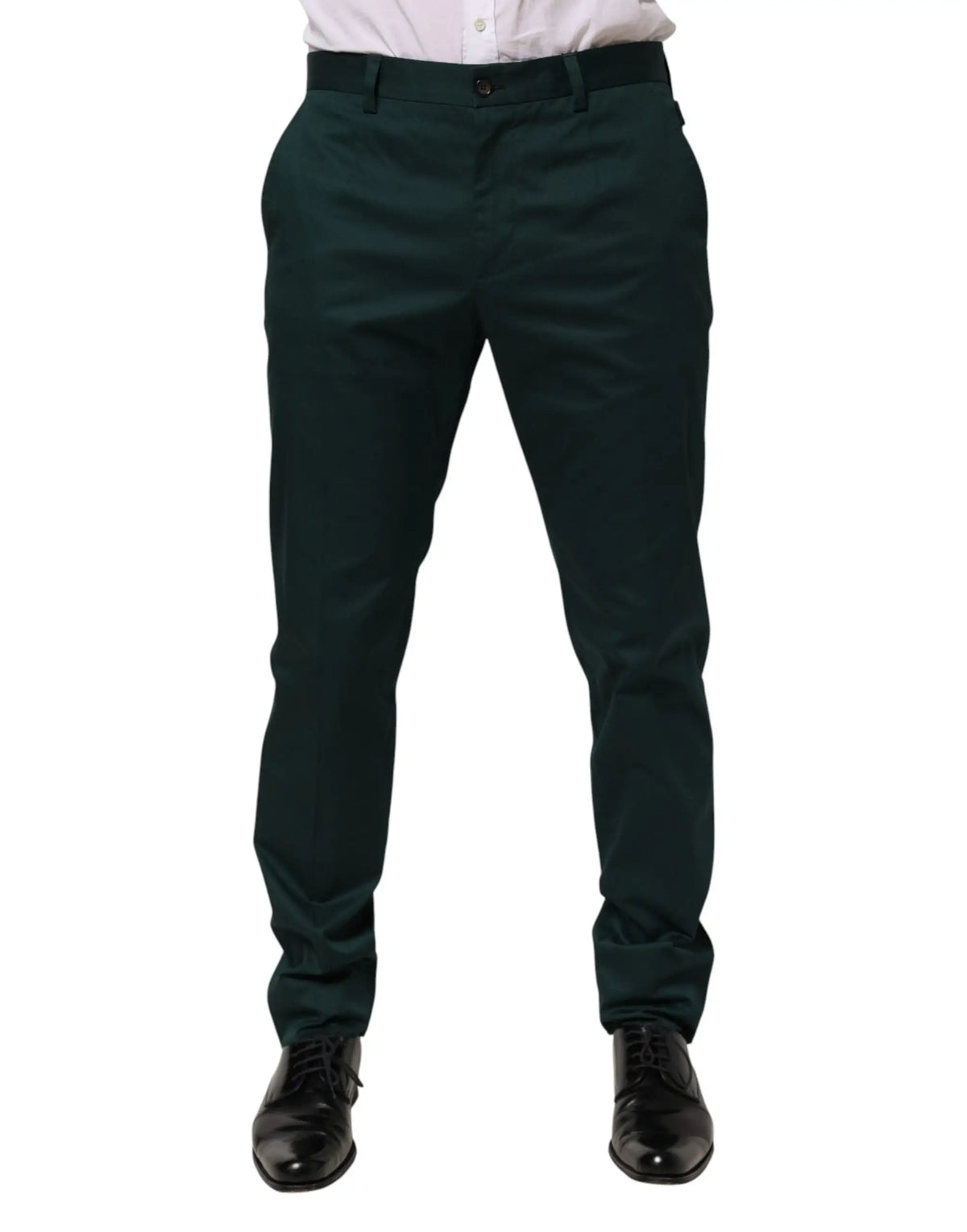 Pantalon slim vert foncé en coton dolce gabbana pour homme avec ceinture noire et fermeture classique à boutons