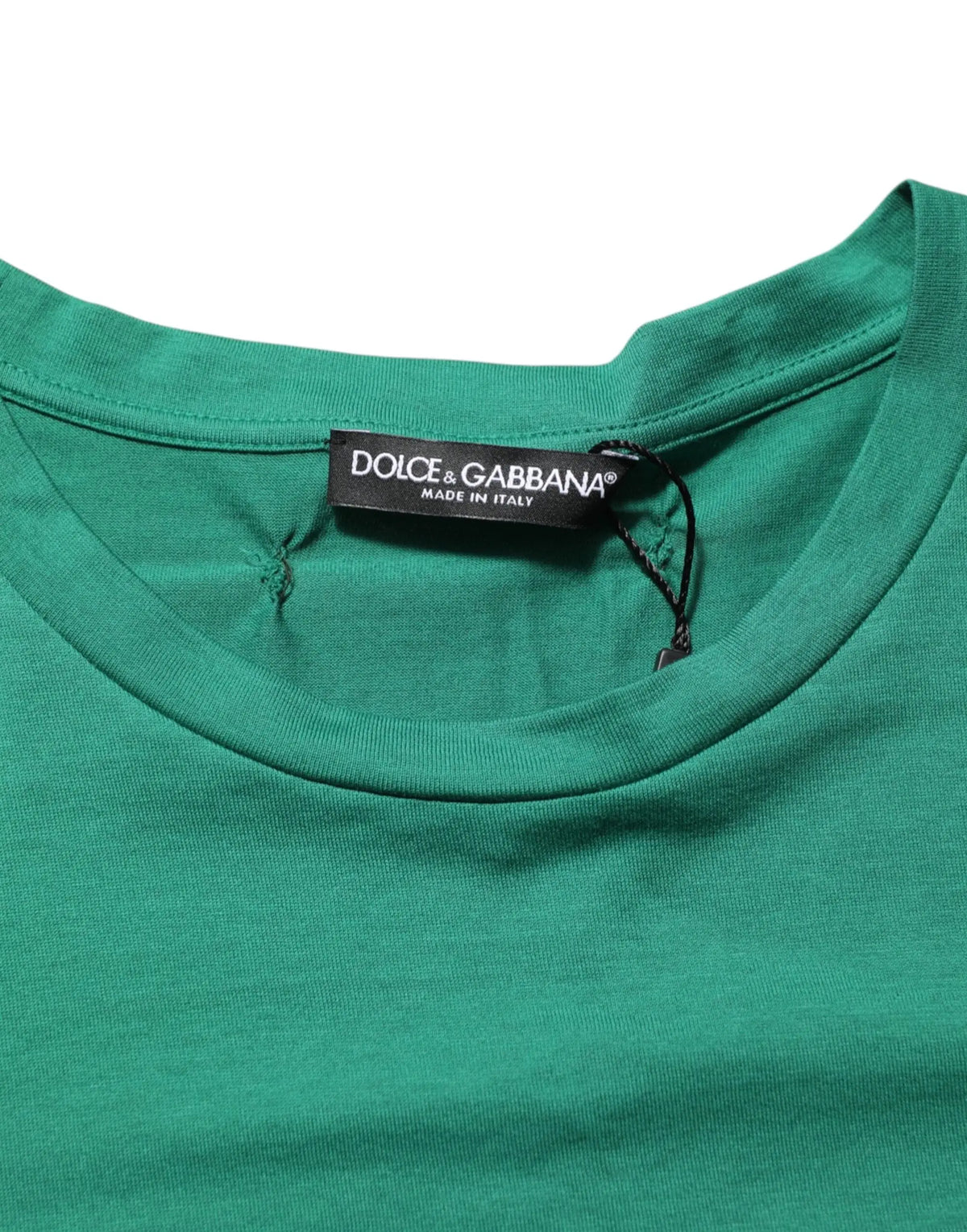 Dolce & gabbana t-shirt vert émeraude en coton avec logo imprimé et étiquette made in italy dans le col