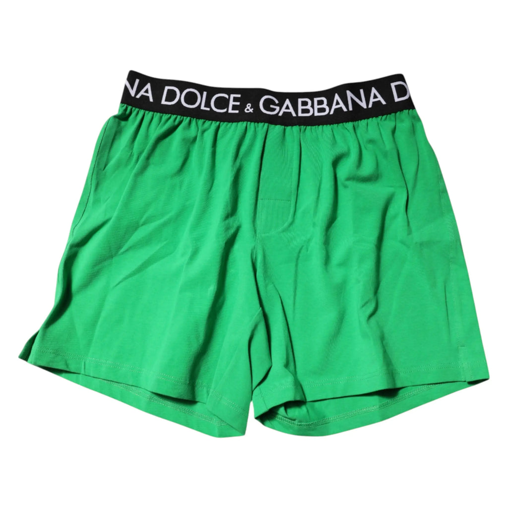 Boxer shorts dolce & gabbana verts en coton avec taille elastique noire et logo blanc pour homme