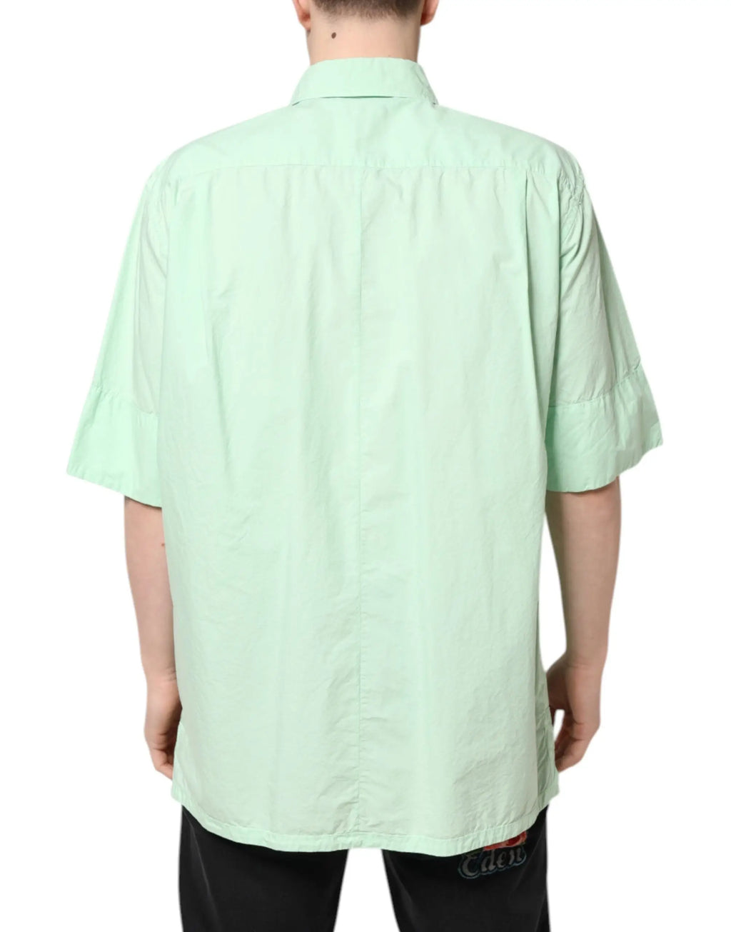 Chemise homme décontractée dolce & gabbana en coton vert clair manches courtes vue de dos avec plis subtils