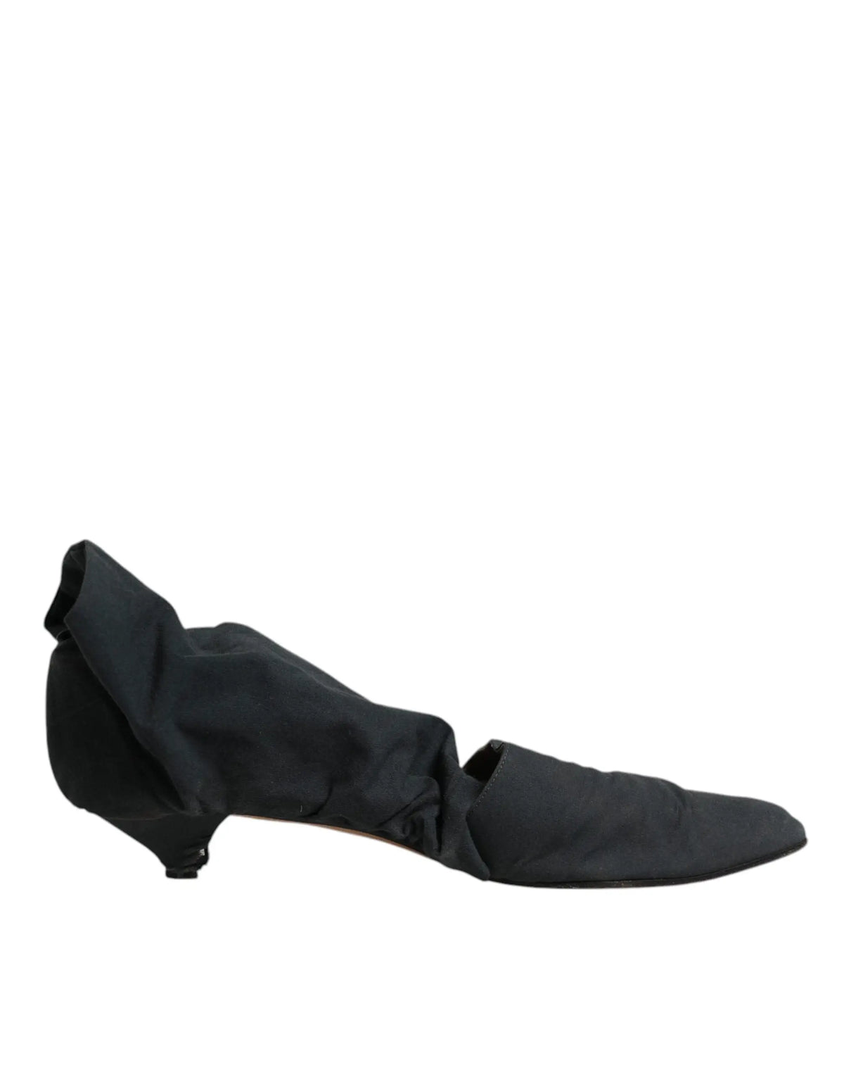 Dolce & gabbana vert coton bottines style chaussette avec chaussures noir satin mule à talon bas et détail froncé