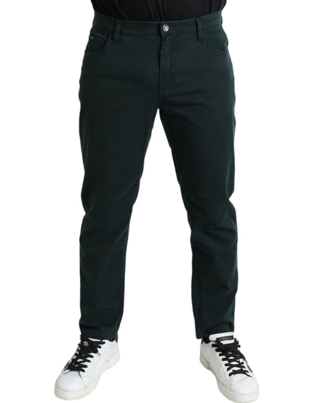 Jean slim en denim stretch vert foncé pour homme de Dolce & Gabbana avec cinq poches classiques et fermeture à boutons