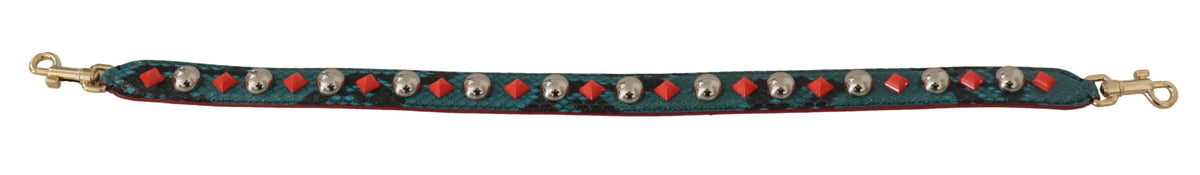 Bracelet de sac épaule en cuir vert dolce & gabbana avec clous crânes argentés et accents rouges losanges