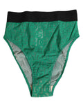 Slip taille haute vert en dentelle dolce gabbana avec ceinture élastique noire et motif en mesh transparent
