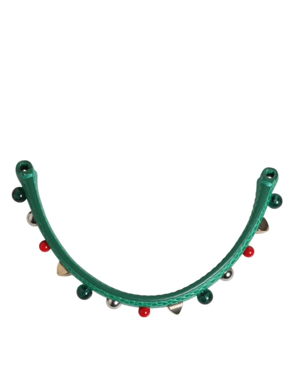 Dolce & Gabbana poignée de sac vert en cuir ornée de perles rouges et argentées et de pointes métalliques