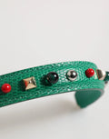 Poignée de sac en cuir vert émeraude dolce & gabbana ornée de perles rouges et noires et de détails métalliques