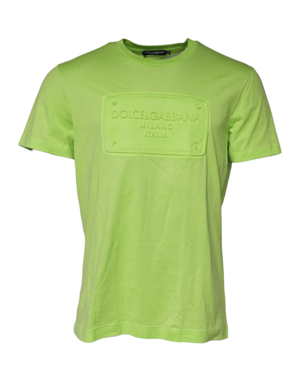 T-shirt dolce & gabbana vert lime en coton avec patch logo rectangulaire en relief sur le devant