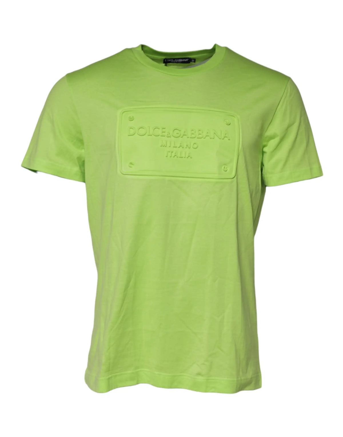 T-shirt vert lime dolce & gabbana en coton avec logo rectangulaire en relief sur la poitrine
