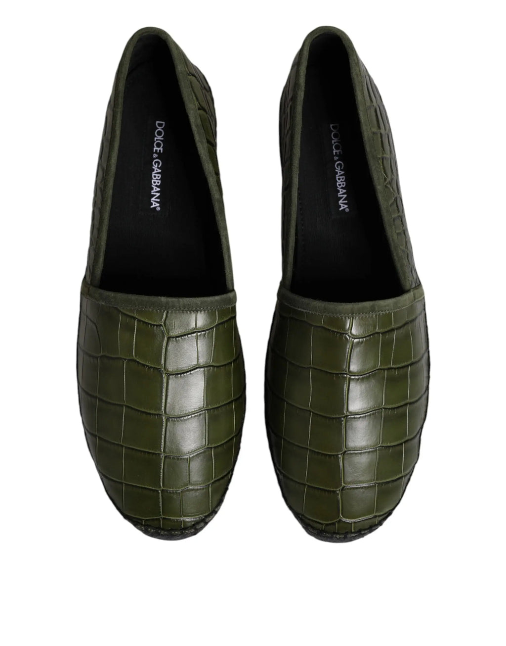 Espadrilles slip-on vert olive en cuir embossé croco par dolce & gabbana pour un style exotique et élégant