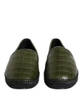 Espadrilles slip-on dolce gabbana vert olive en cuir exotique croco avec semelles en caoutchouc tressé noir