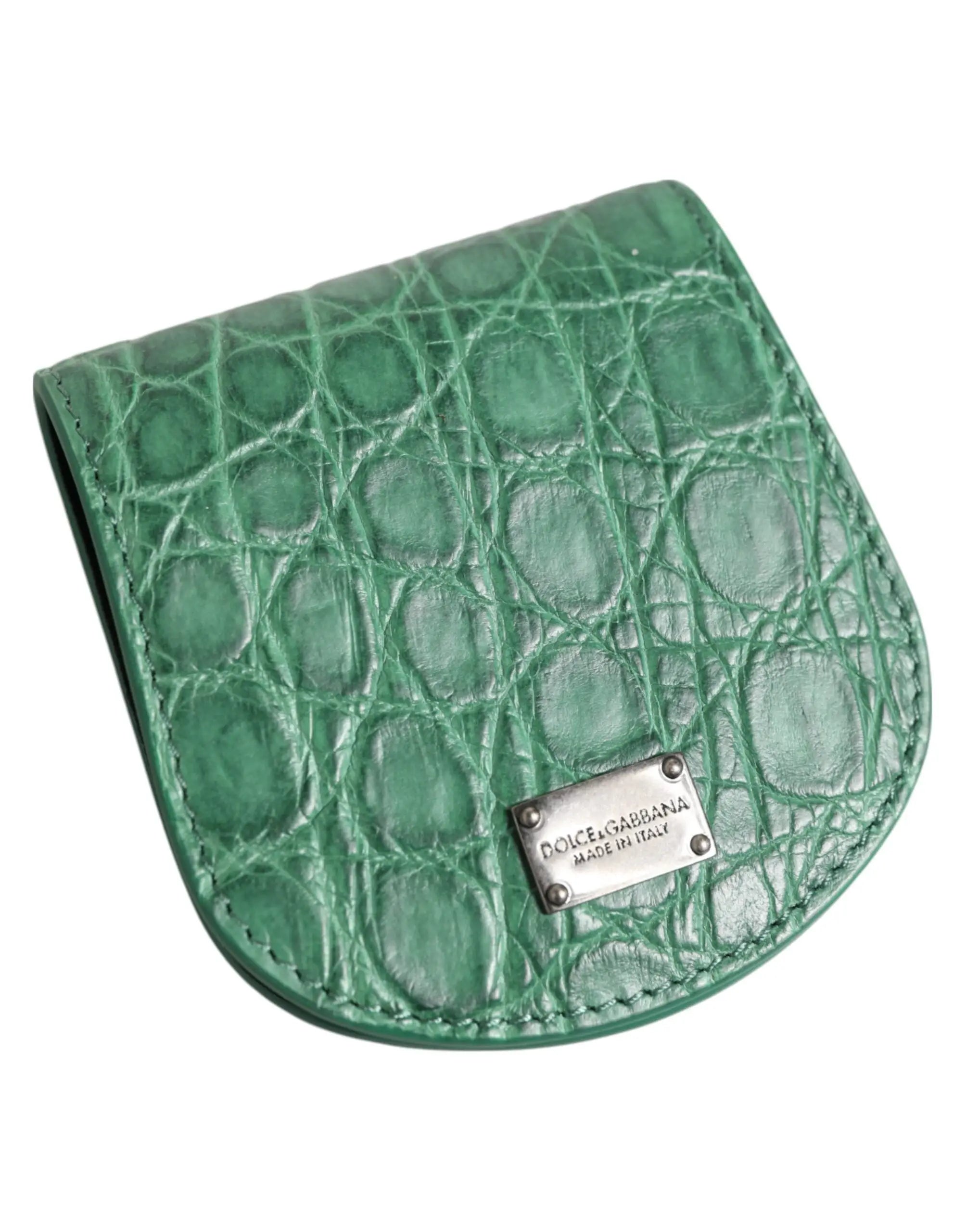 Mini portefeuille dolce & gabbana vert en cuir embossé crocodile pour pièces de monnaie et cartes