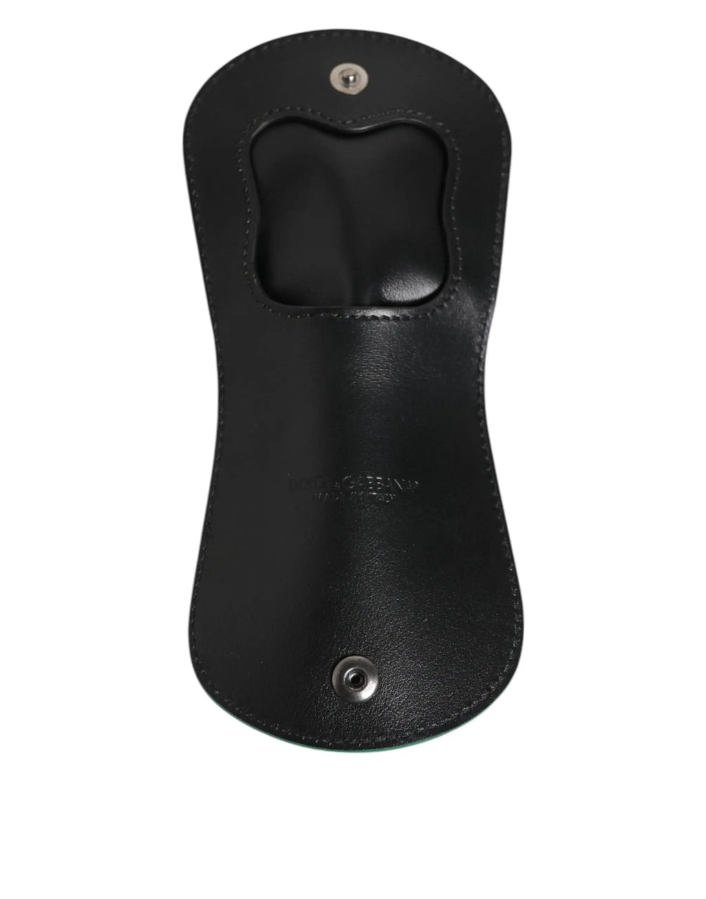Ouvre-bouteille en cuir noir avec design incurvé et attaches métalliques argentées pour étui porte-monnaie dolce & gabbana peau exotique verte