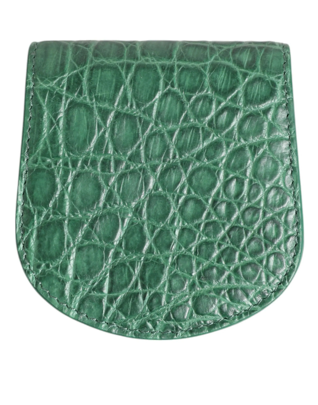 Porte-monnaie dolce & gabbana vert émeraude en cuir embossé crocodile avec coutures précises sur les bords courbés
