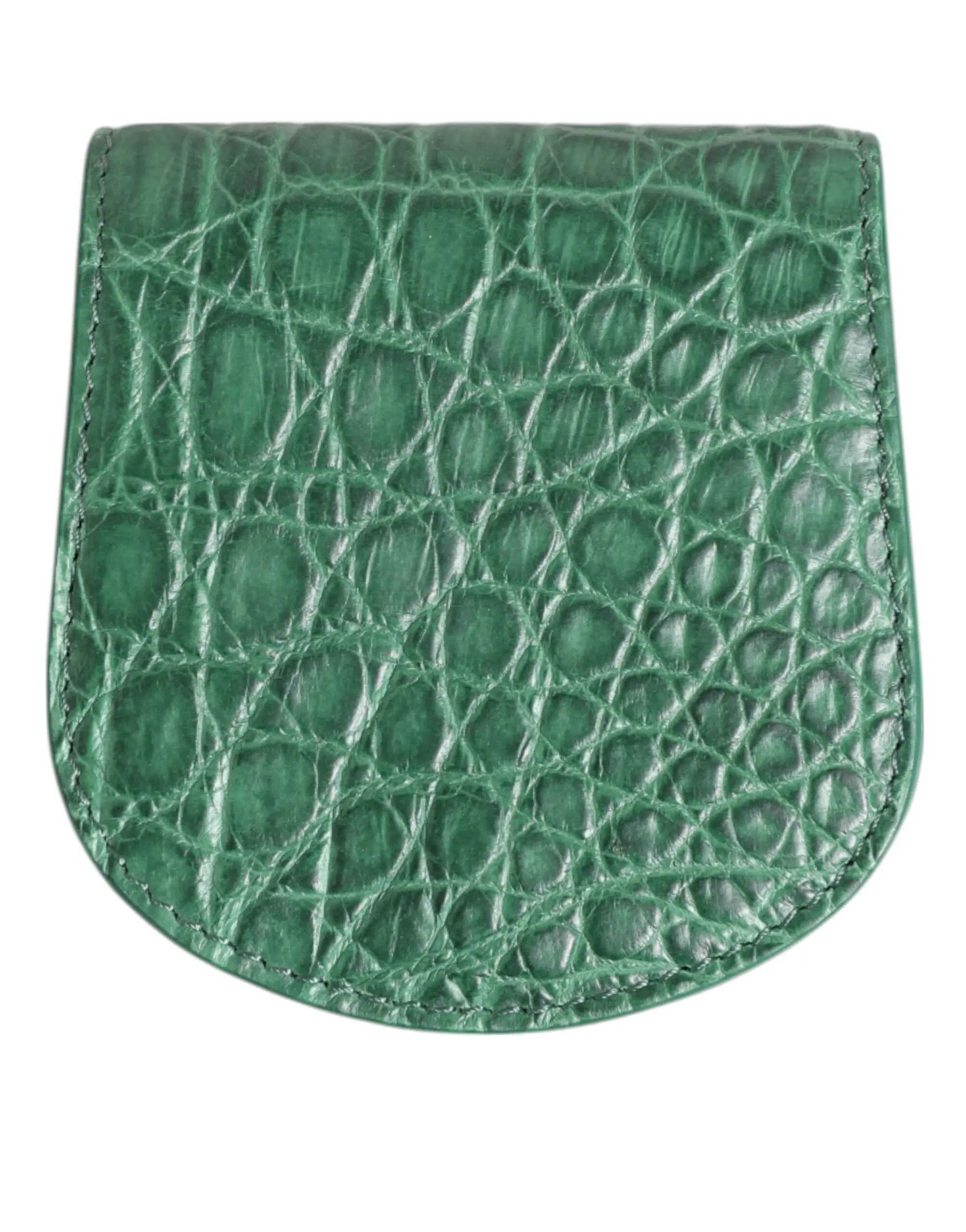 Porte-monnaie dolce & gabbana vert émeraude en cuir embossé crocodile avec coutures précises sur les bords courbés