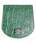Porte-monnaie vert émeraude en cuir gaufré crocodile dolce gabbana avec plaque métal argenté made in italy
