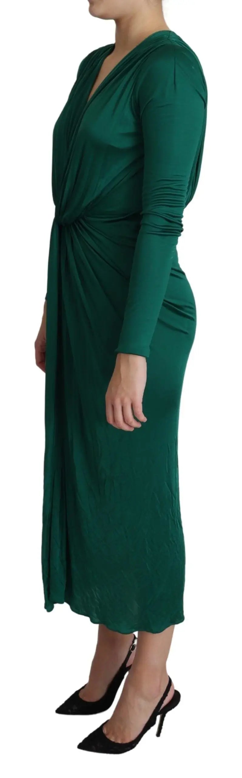 Robe midi ajustée en viscose verte émeraude dolce gabbana avec manches longues et ourlet asymétrique drapé