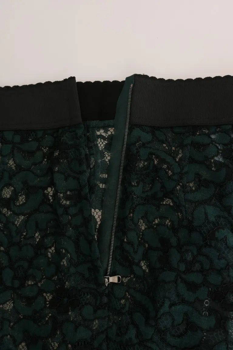 Jupe en dentelle verte foncée dolce gabanna avec taille élastique noire et fermeture éclair centrale