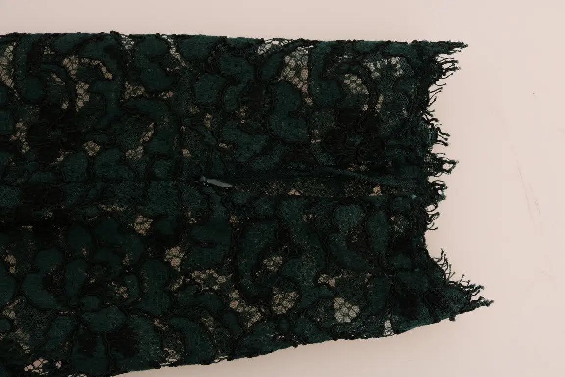 Legging dolce & gabbana vert en dentelle florale sombre avec motifs complexes et bords effilochés