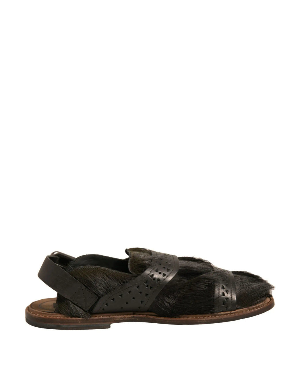 Sandales plates dolce & gabbana en cuir vert gazelle à brides perforées en cuir noir et peau de vache