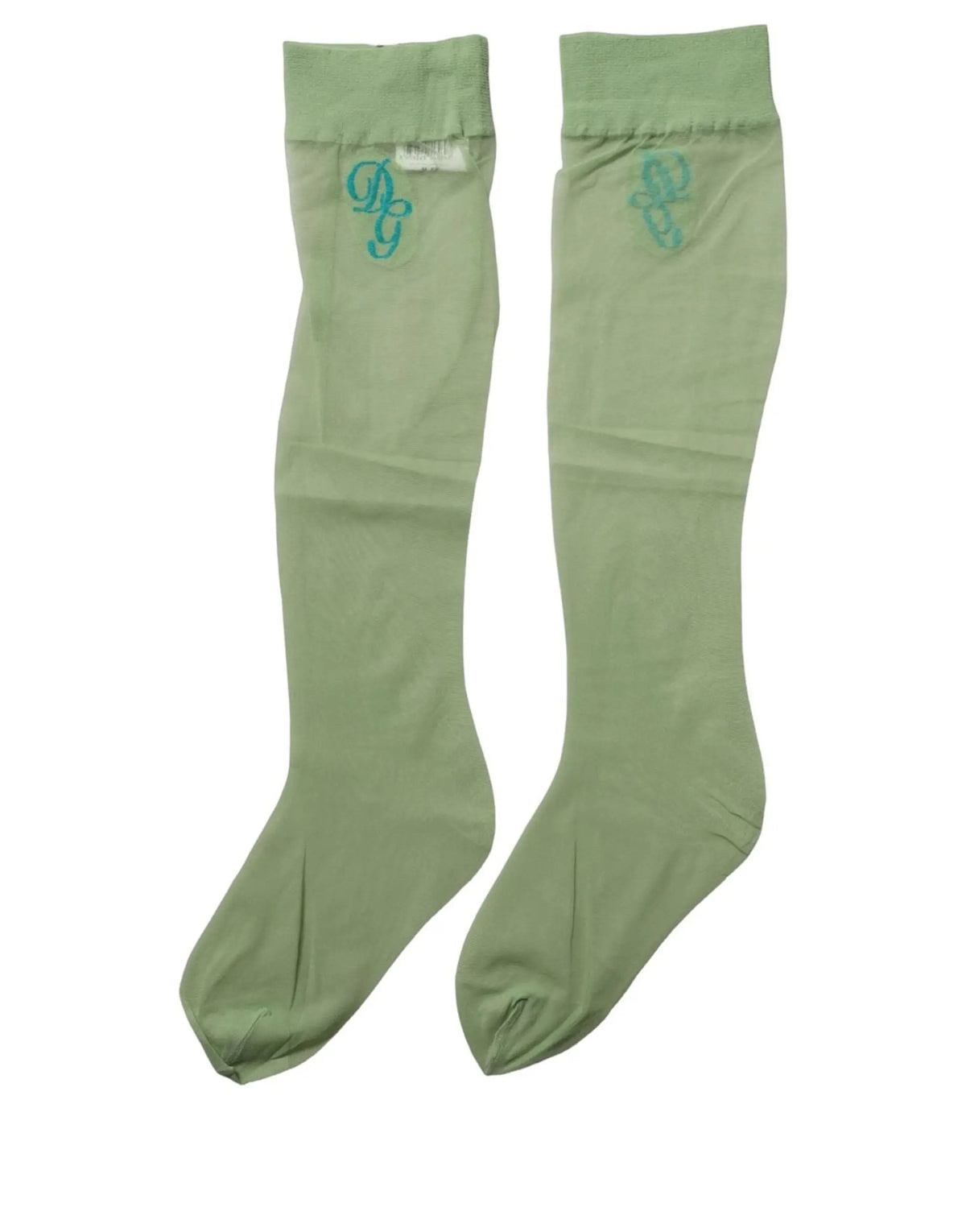 Une paire de chaussettes dolce & gabbana vert sauge mi-mollet en nylon transparent avec monogramme teal brodé