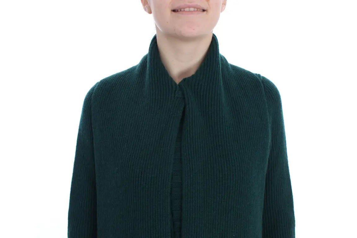 Dolce & gabbana cardigan en cachemire vert sombre côtelé à col montant avec fermeture à boutons