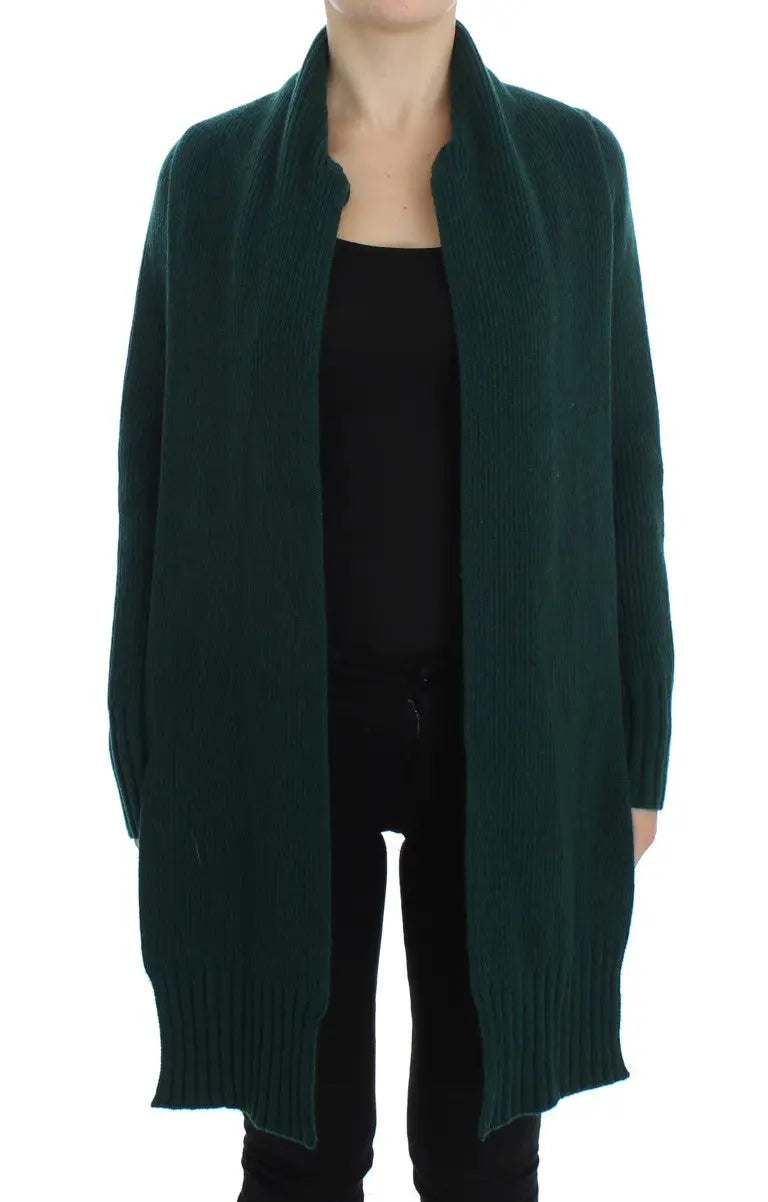 Cardigan long vert émeraude en cachemire tricoté avec poignets et ourlet côtelés de Dolce & Gabbana