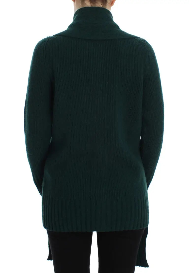 Dolce & gabbana cardigan en cachemire vert en maille côtelée avec col roulé et ourlet asymétrique légèrement décalé